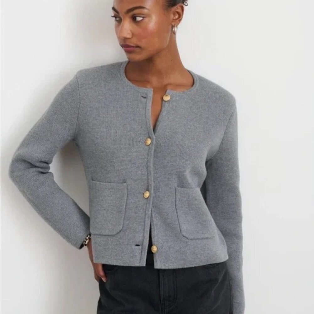 Alex Mill Paris Grey Cotton Cashmere Sweater Jacket NWOT - Picture 3 of 7